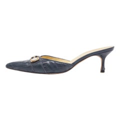 Versace Navy Blue Quilted Leather Pointed Toe Mules Size 37