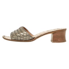 Bottega Veneta Metallic Leather Intrecciato Slides Size 37.5