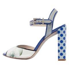 Fendi Tricolor Floral Print Ombre Leather and Patent Ankle Strap Sandals Size 38