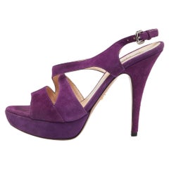 Prada Sandali con cinturino alla caviglia in camoscio viola taglia 39