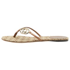 Gucci Brown/Metallic Bronze Interlocking G Logo Thong Slide Flats Size 38.5