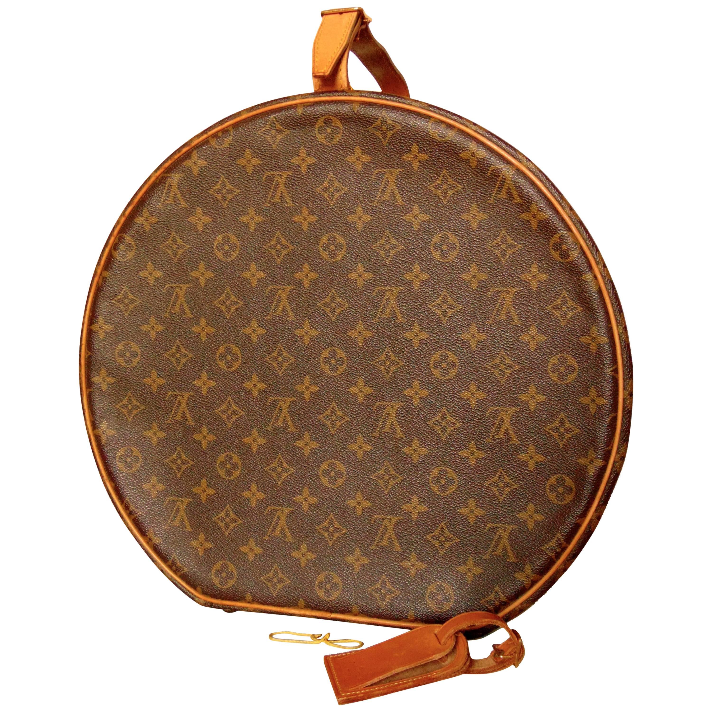 Louis Vuitton Monogram Round Hat Box Boite Chapeau Travel Case + ID Tag 40cm 80s