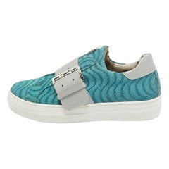 Roberto Cavalli Blue/Grey Leather Buckle Sneakers 35