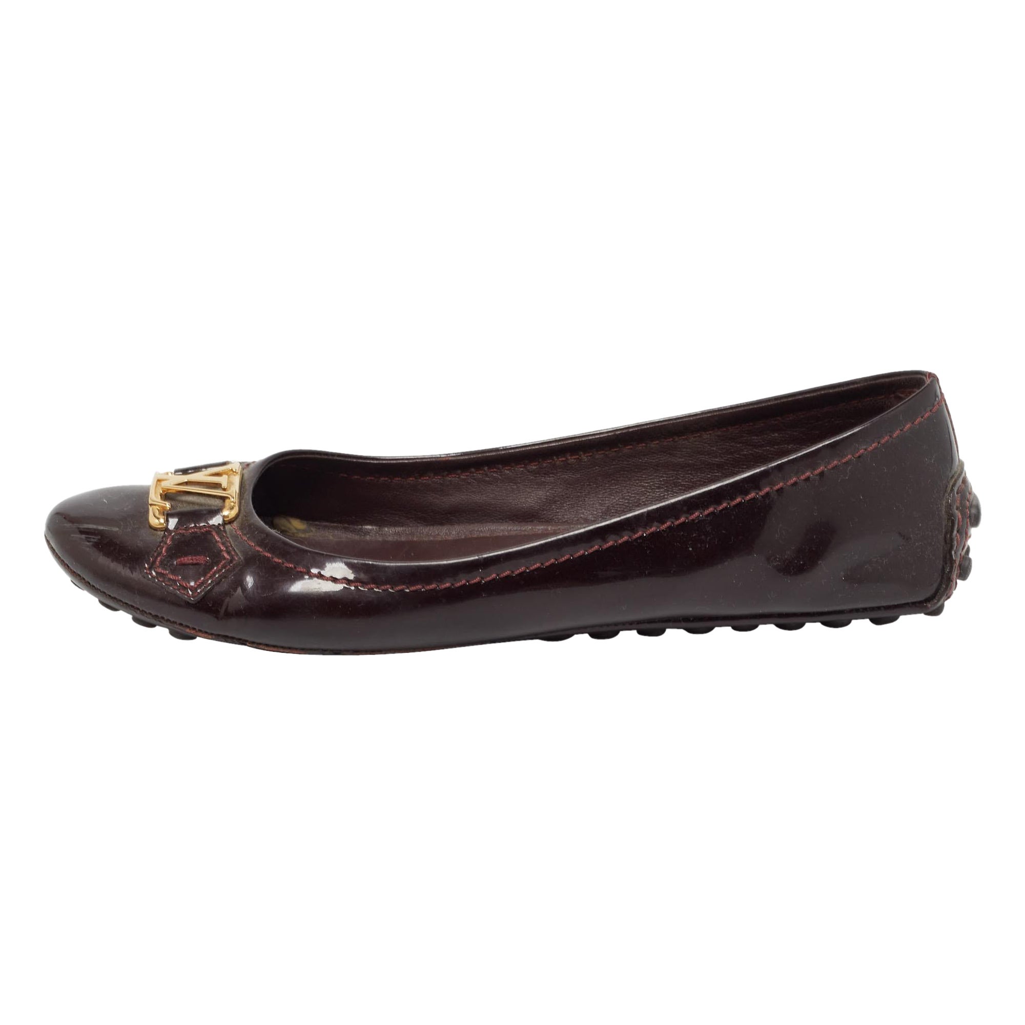 Louis Vuitton Burgundy Patent Leather Oxford Ballet Flats Size 36.5