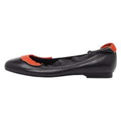 Fendi Black/Orange Leather Ruffle Trim Ballet Flats Size 39