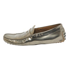 Tod's Metallic Grünes Leder Penny Slip On Loafers Größe 41