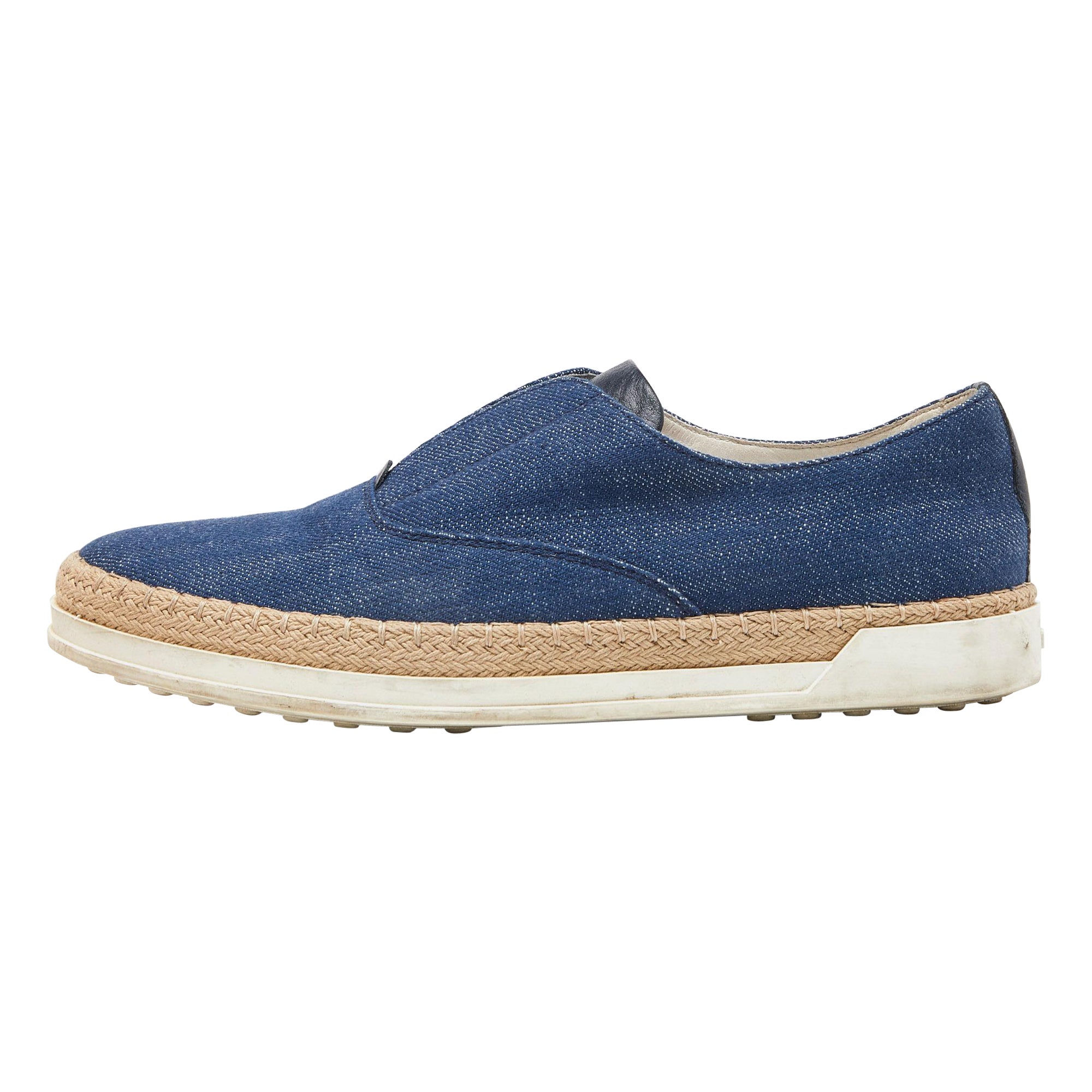 Tod's Blue Denim Francesina Slip On Espadrille Sneakers Taglia 36.5 in vendita
