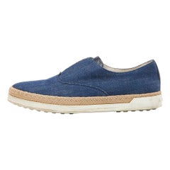 Tod's Blue Denim Francesina Slip On Espadrille Sneakers Size 36.5