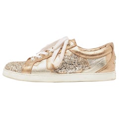 Jimmy Choo Metallic Leather and Glitter Low Top Sneakers Size 39