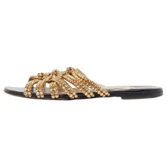 Gina Gold Crystal verschönert Leder flache Slides Größe 36