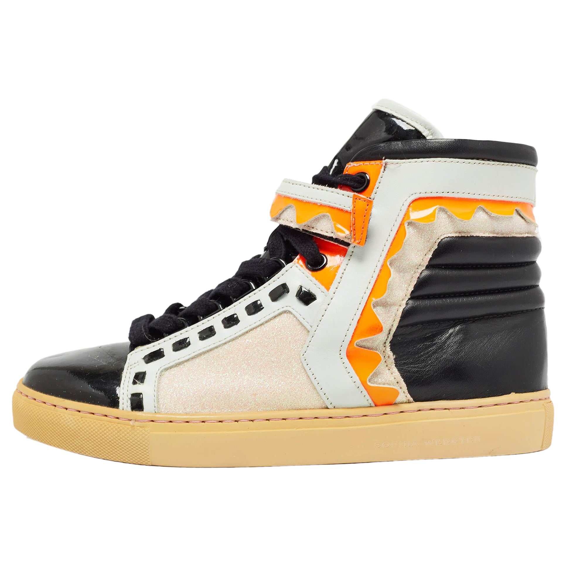 Sophia Webster Multicolor Leather and Glitter Riko High Top Sneakers Size 36 For Sale