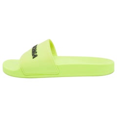 Balenciaga Light Green Rubber Pool Slide Flats Size 40