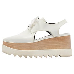 Stella McCartney White Faux Leather Elyse Cut-Out Platform Derby Size 38
