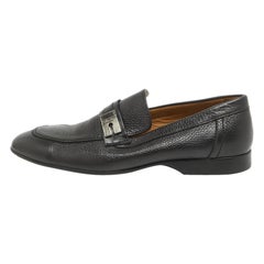 Hermes Black Leather Slip On Loafers Size 42