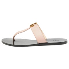 Gucci Pink Leather GG Marmont Thong Flats Size 39