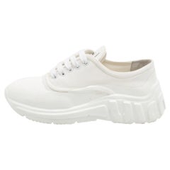 Miu Miu White Canvas and Rubber Low Top Sneakers Size 37