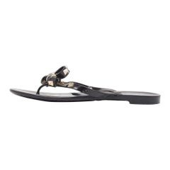 Valentino Black Rubber Rockstud Thong Flat Slides Size 37