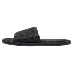 Balenciaga Black Logo Print Fabric Flat Slides Size 38