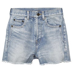 Saint Laurent Light Blue Ripped Denim Shorts S Waist 24"