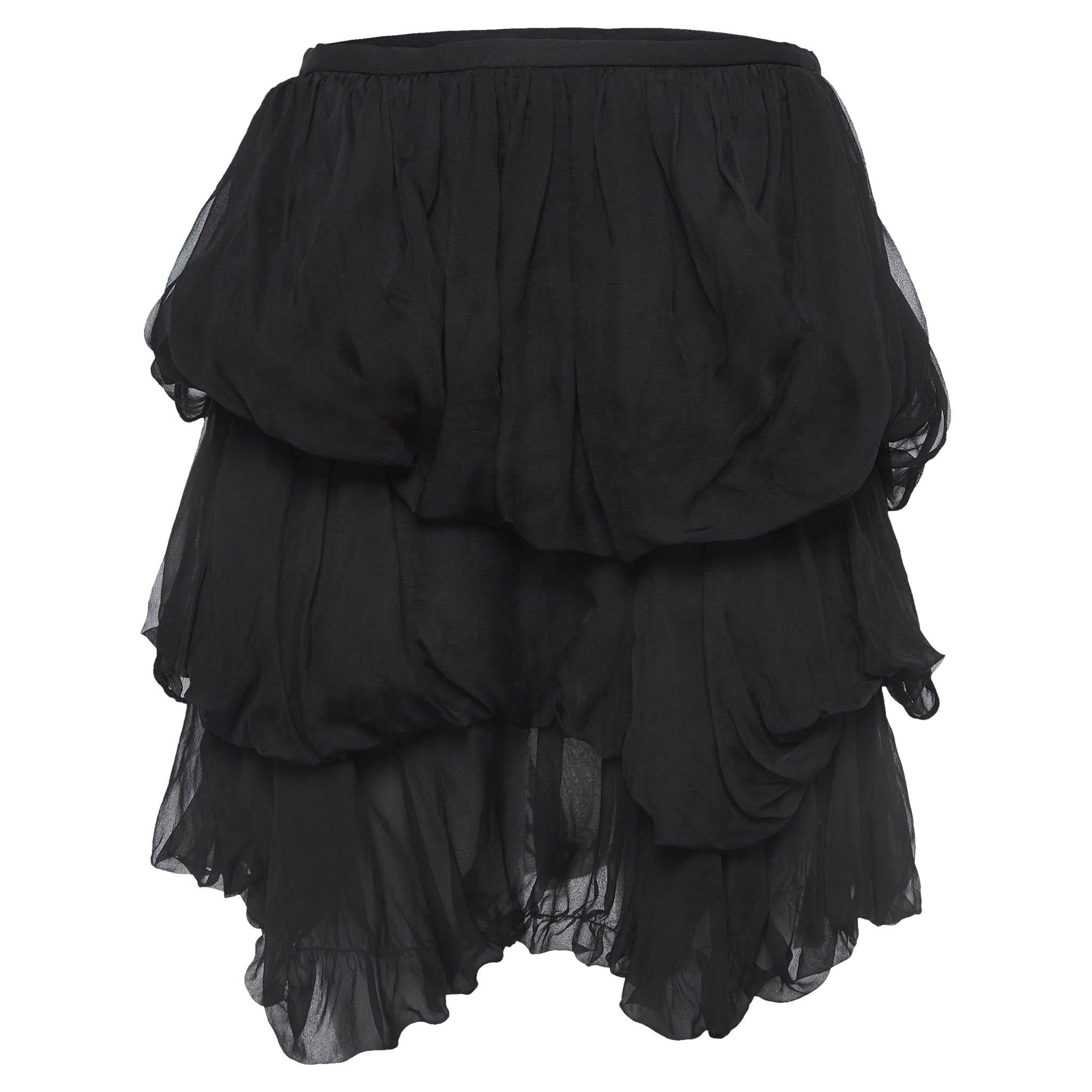 Stella McCartney Black Silk Tiered Mini Skirt S For Sale
