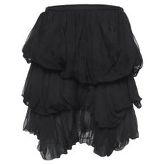 Mini-jupe à volants en soie noire Stella McCartney S