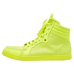 Gucci Neon Green Perforated Leather Lace Up High Top Sneakers Size 43