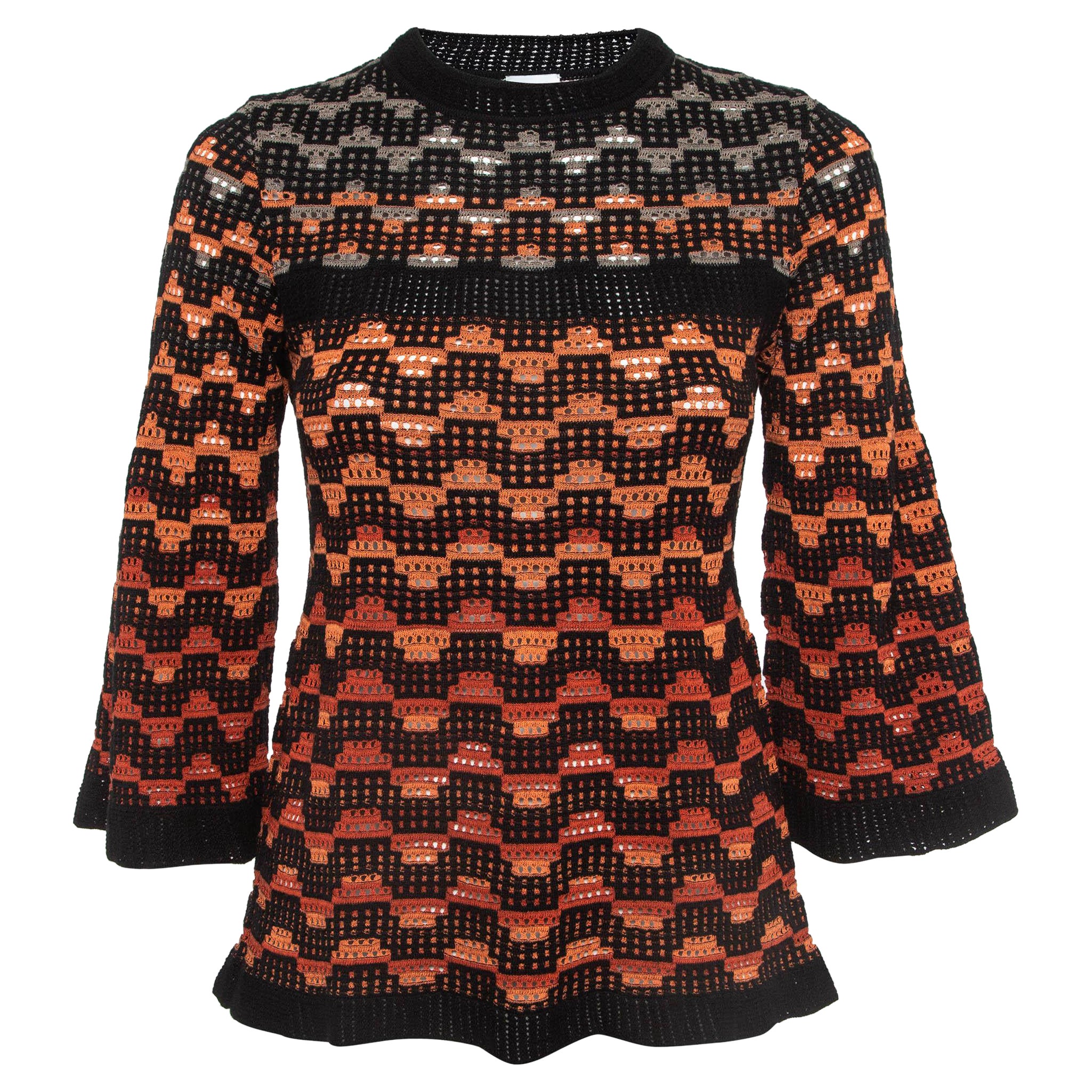 M Missoni Orange Eyelet Knitted Flared Sweatshirt S For Sale