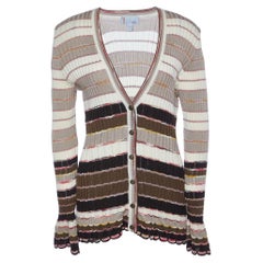 M Missoni Cardigan in maglia a righe beige con bottoni davanti L.