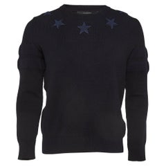 Givenchy Navy Blue Stars Applique Cotton Crew Neck Sweatshirt M
