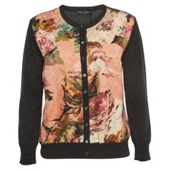 Dolce & Gabbana Pink/Grey Floral Jacquard Inserted Cashmere Cardigan L