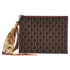 Carolina Herrera Burgundy/Brown Monogram Canvas and Leather Scarf Flat Pouch
