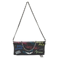 Zadig & Voltaire Black Printed Leather Rock Foldover Clutch Bag