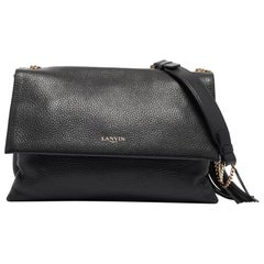 Lanvin Black Leather Sugar Tassel Flap Shoulder Bag