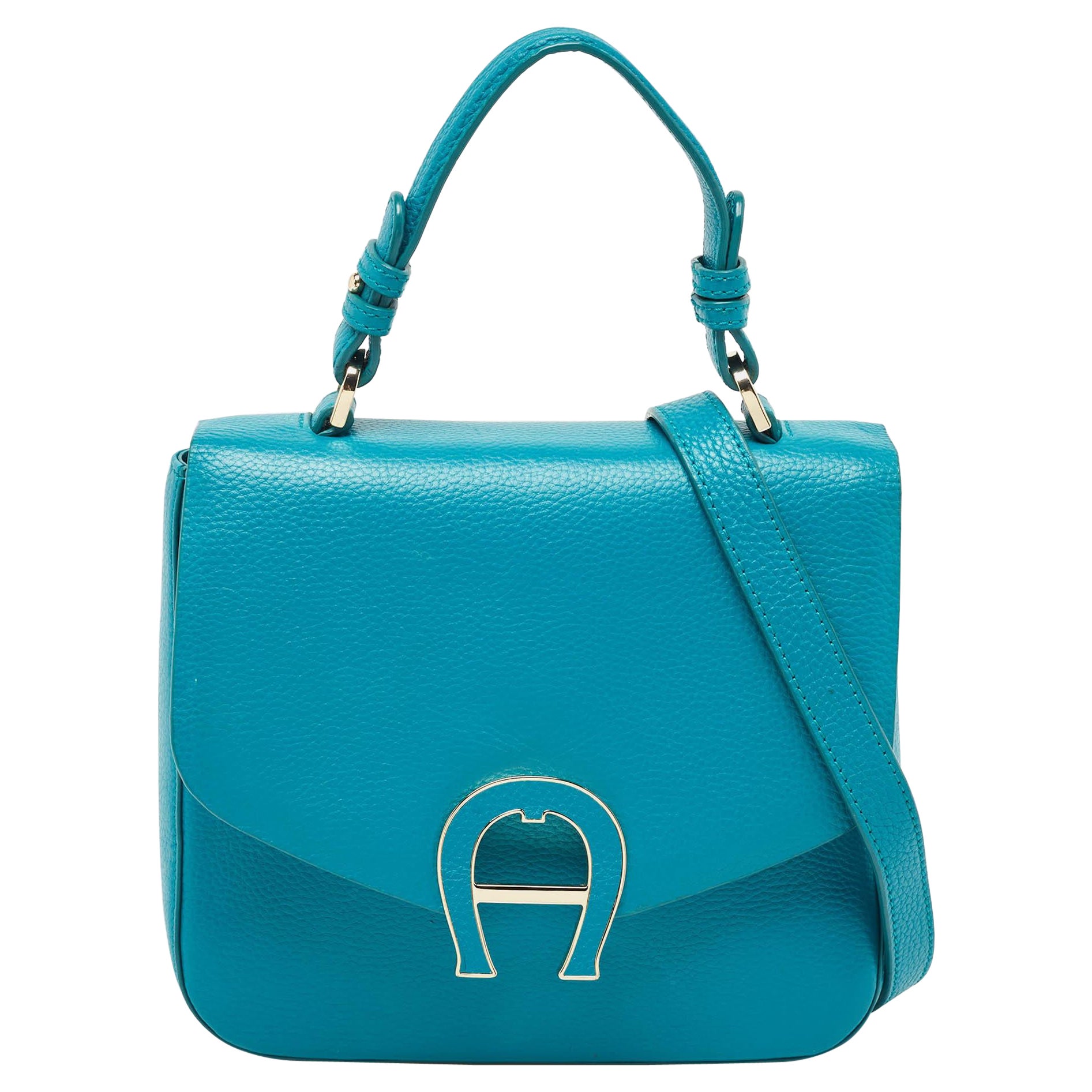 Aigner Green Leather Logo Flap Top Handle Bag