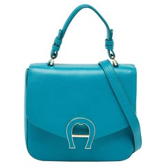 Aigner Green Leather Logo Flap Top Handle Bag