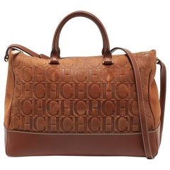 CH Carolina Herrera Brown Monogram Nubuck Leather Tote
