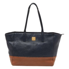MCM Fourre-tout en cuir zippé bleu/brun