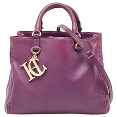 CH Carolina Herrera Purple Leather Charm Tote