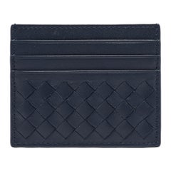 Bottega Veneta Navy Blue Intrecciato Leather Card Holder