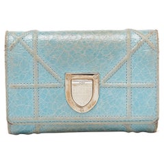 Dior Blue Crinkled Leather Diorama Trifold Wallet