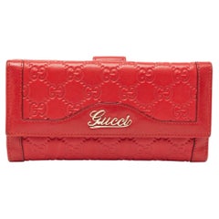Gucci Red Guccissima Leather Logo French Wallet