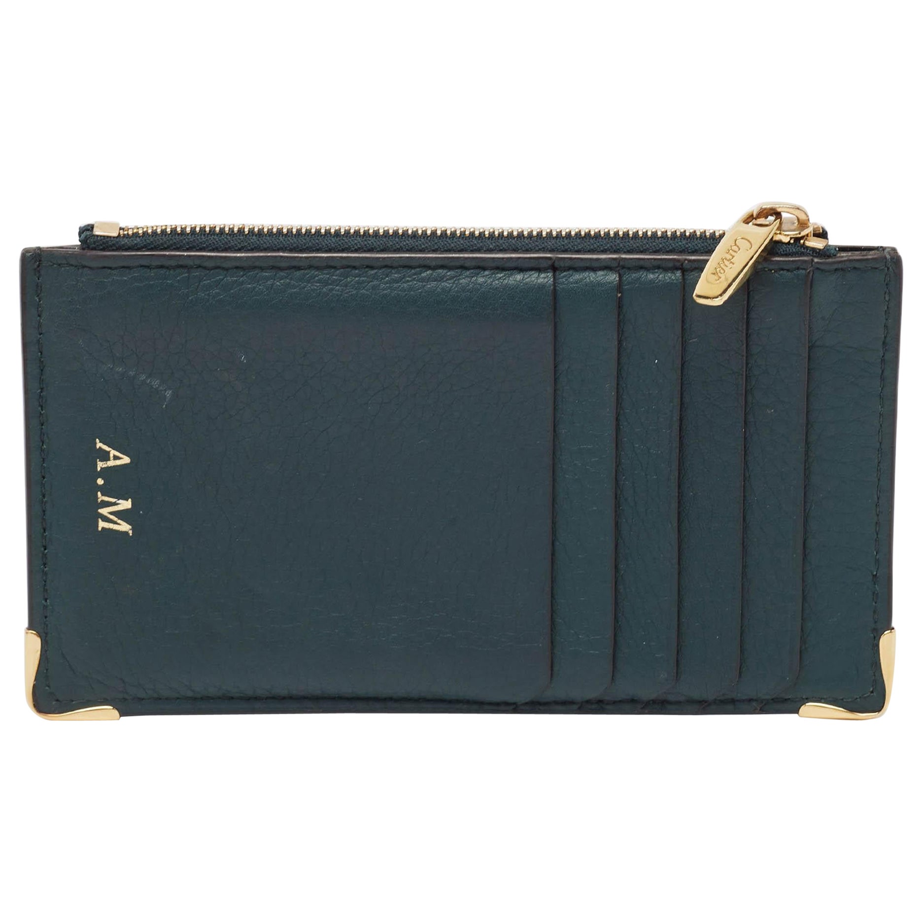 Cartier Green Leather Must de Cartier Zip Card Holder For Sale