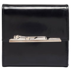 Cartier Black Glossy Leather Panthere Art Deco Trifold Wallet