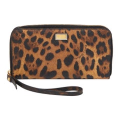 Dolce & Gabbana Leopard Print Coated Canvas Zip Around Wristlet Wallet