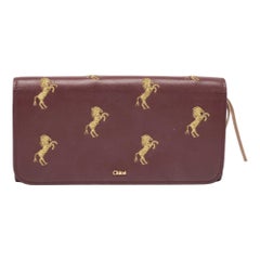Chloe Burgundy Leather Horse Embroidered Flap Continental Wallet