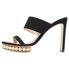 Nicholas Kirkwood Black Suede Faux Pearl Platform Slide Sandals Size 40
