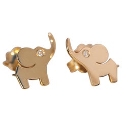 ThoSay Elephant Earrings - 14K Gold, Brilliant Cut Diamond