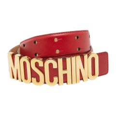 Moschino Red Leather Classic Logo Waist Belt