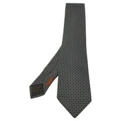 Hermes Grey Patterned Silk Tie