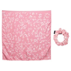 Chanel Pink Stars Print Silk Scarf with Hair Band